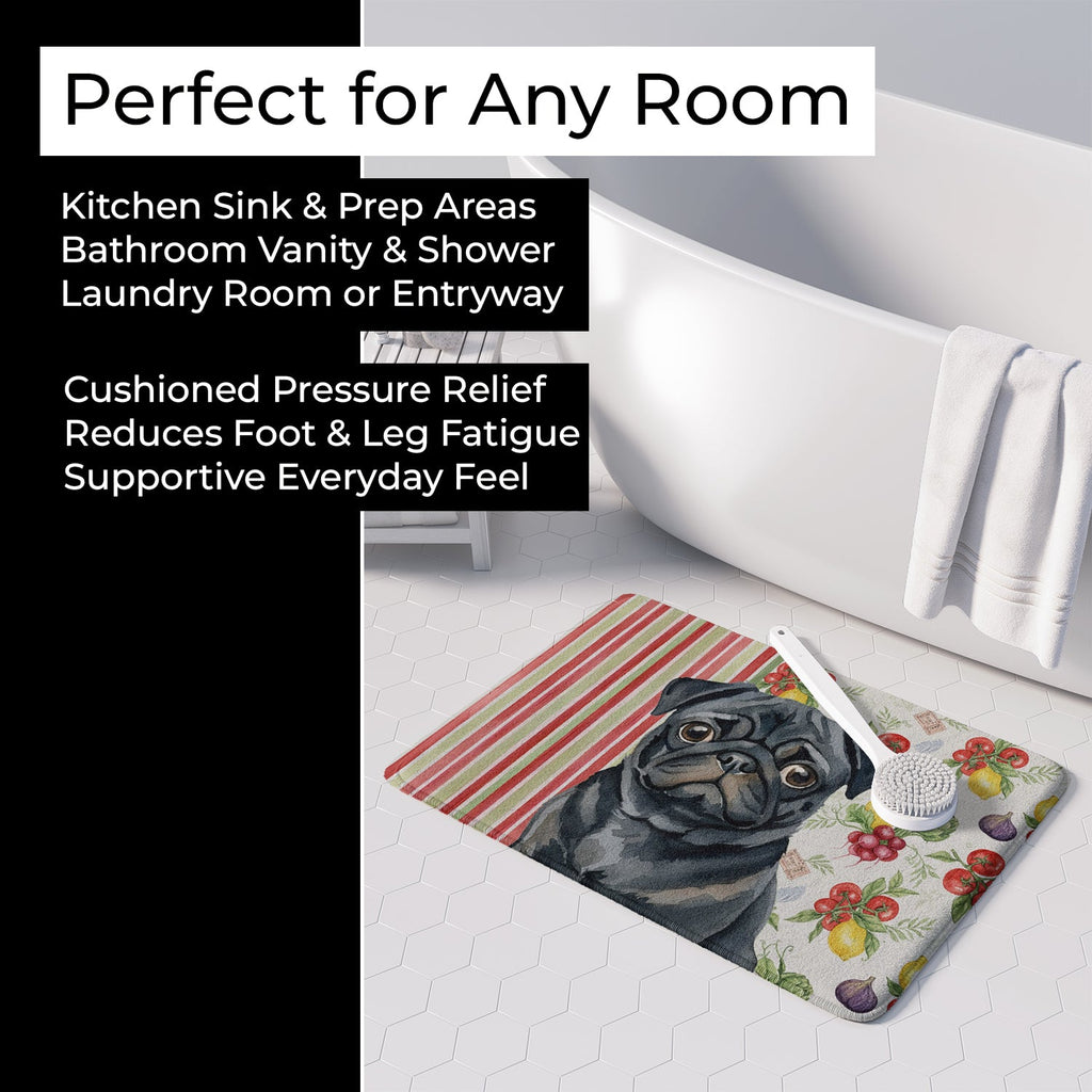 Black Pug Vegetables Memory Foam Kitchen Mat Machine Washable Anti-Fatigue Cushion Comfort Bath or Kitchen Rug