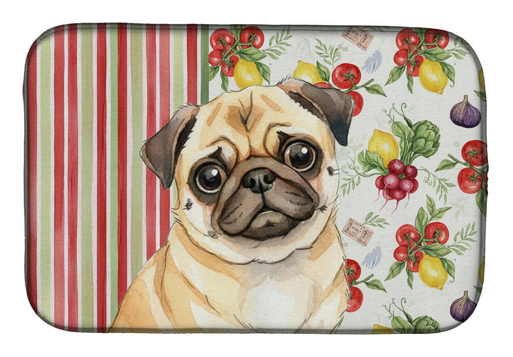 Fawn Pug Vegetables Dish Drying Mat Absorbent Dish Drying Mat Pad for Kitchen Counter Dish Drainer Mat for Countertop, 14 x 21", Multicolor