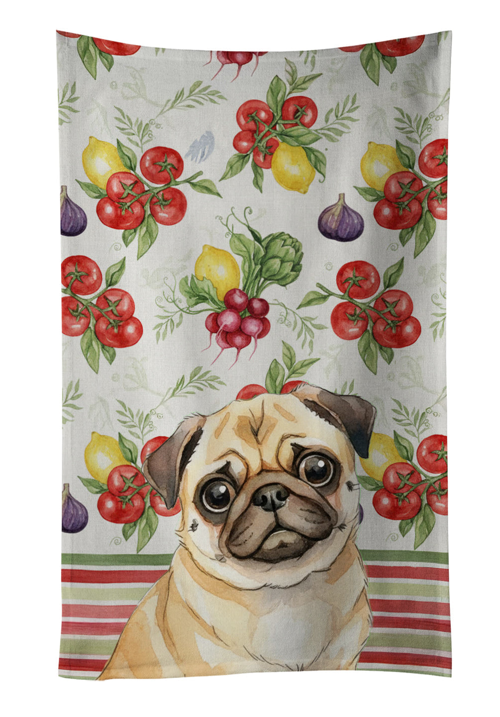 Fawn Pug Vegetables Kitchen Towel Velour Plush Front and Cotton Loop Back Machine Washable