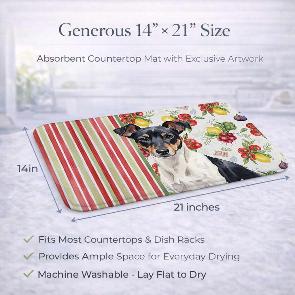 Black and White Rat Terrier Vegetables Dish Drying Mat Absorbent Dish Drying Mat Pad for Kitchen Counter Dish Drainer Mat for Countertop, 14 x 21", Multicolor