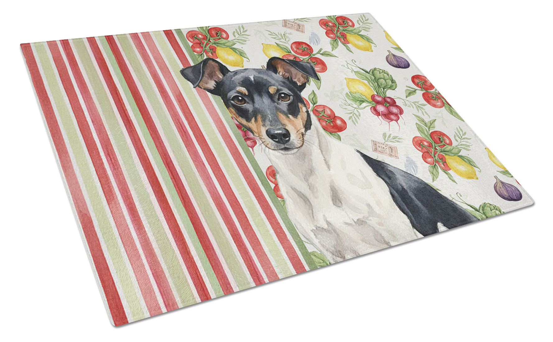 Black and White Rat Terrier Vegetables Cutting Board Tempered Glass Kitchen Cutting Surface, Heat Resistant Chopping, Non-Slip Feet, Food Prep & Serving