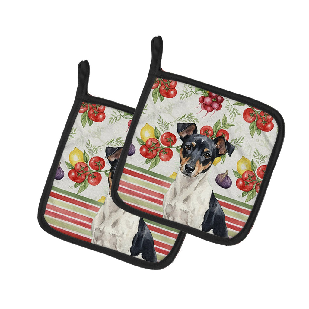 Black and White Rat Terrier Vegetables Pot Holder Set of 2 Heat Resistant Quilted Hot Pads 7.5 x 7.5 Inch, Insulated Kitchen Trivets for Cooking & Baking