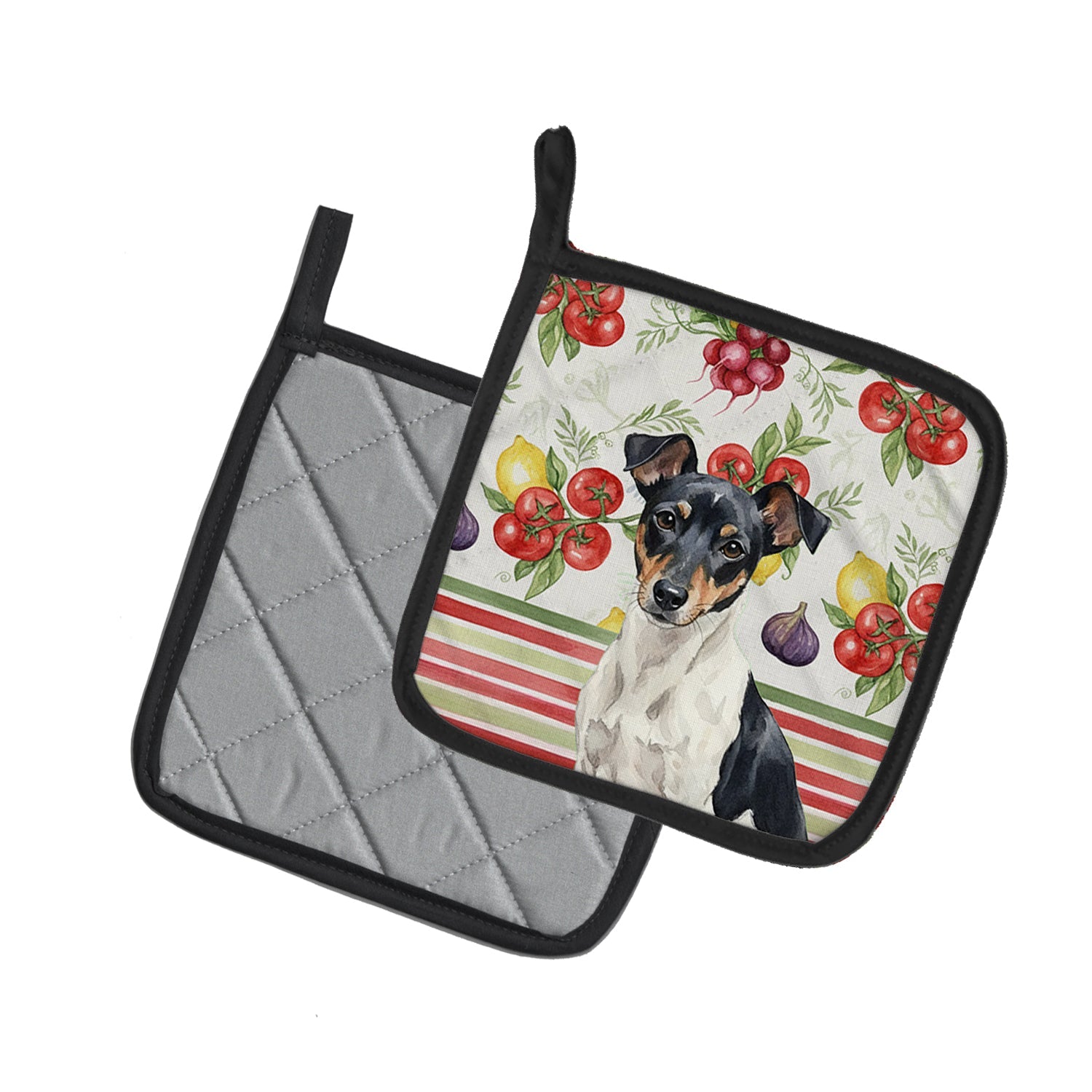 Black and White Rat Terrier Vegetables Pot Holder Set of 2 Heat Resistant Quilted Hot Pads 7.5 x 7.5 Inch, Insulated Kitchen Trivets for Cooking & Baking