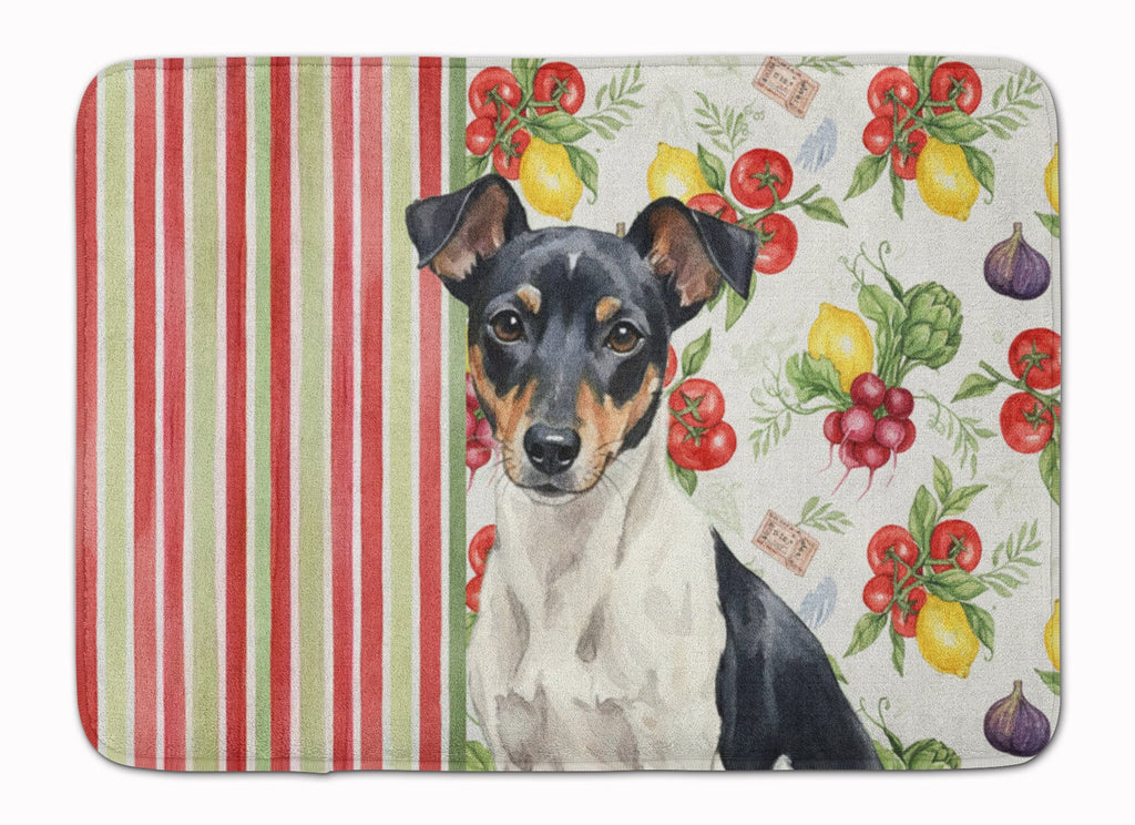 Black and White Rat Terrier Vegetables Memory Foam Kitchen Mat Machine Washable Anti-Fatigue Cushion Comfort Bath or Kitchen Rug