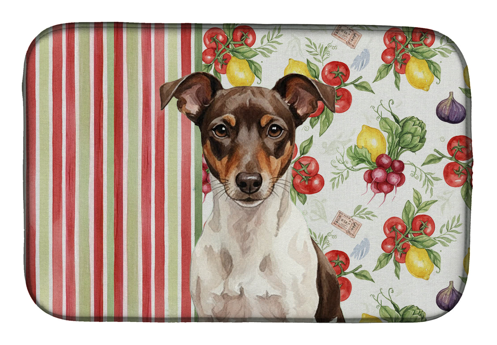 Chocolate and White Rat Terrier Vegetables Dish Drying Mat Absorbent Dish Drying Mat Pad for Kitchen Counter Dish Drainer Mat for Countertop, 14 x 21", Multicolor