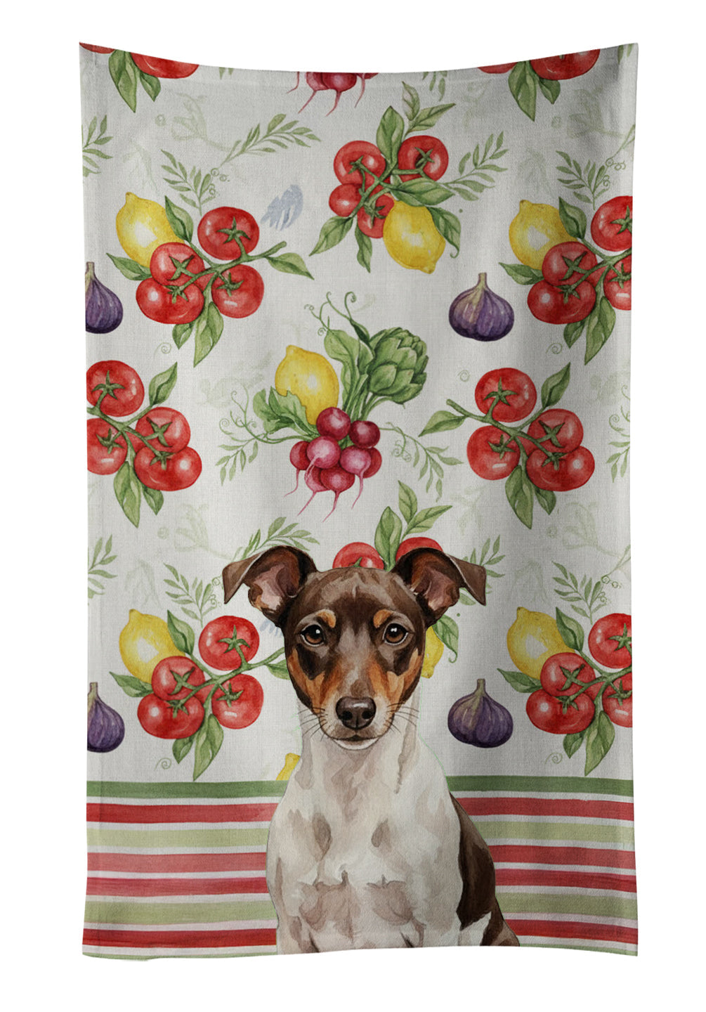 Chocolate and White Rat Terrier Vegetables Kitchen Towel Velour Plush Front and Cotton Loop Back Machine Washable