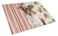 Chocolate and White Rat Terrier Vegetables Cutting Board Tempered Glass Kitchen Cutting Surface, Heat Resistant Chopping, Non-Slip Feet, Food Prep & Serving