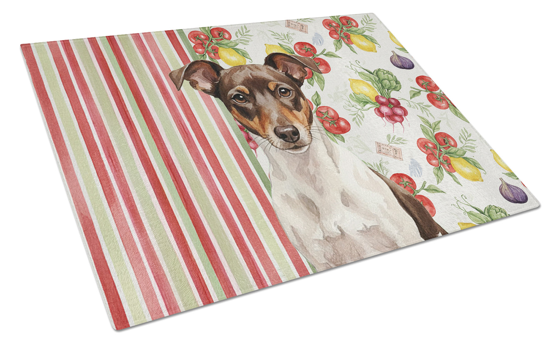 Chocolate and White Rat Terrier Vegetables Cutting Board Tempered Glass Kitchen Cutting Surface, Heat Resistant Chopping, Non-Slip Feet, Food Prep & Serving