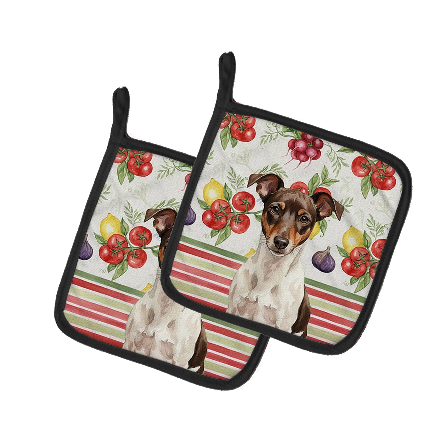 Chocolate and White Rat Terrier Vegetables Pot Holder Set of 2 Heat Resistant Quilted Hot Pads 7.5 x 7.5 Inch, Insulated Kitchen Trivets for Cooking & Baking
