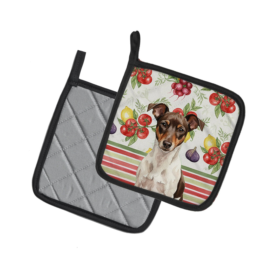 Chocolate and White Rat Terrier Vegetables Pot Holder Set of 2 Heat Resistant Quilted Hot Pads 7.5 x 7.5 Inch, Insulated Kitchen Trivets for Cooking & Baking