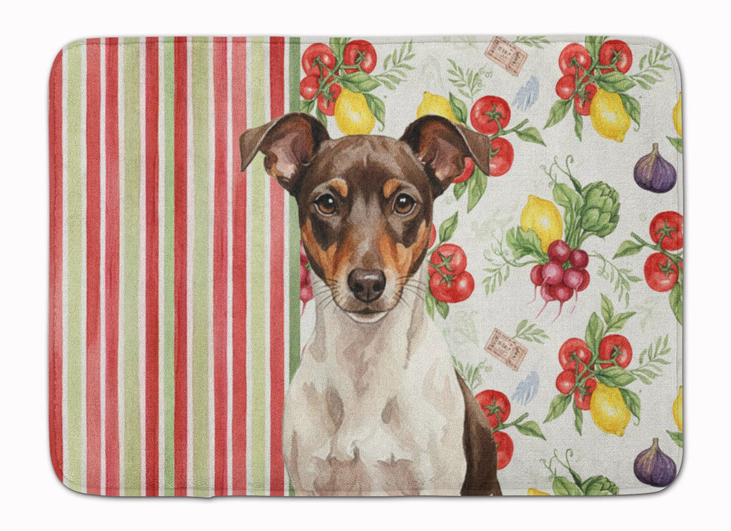 Chocolate and White Rat Terrier Vegetables Memory Foam Kitchen Mat Machine Washable Anti-Fatigue Cushion Comfort Bath or Kitchen Rug