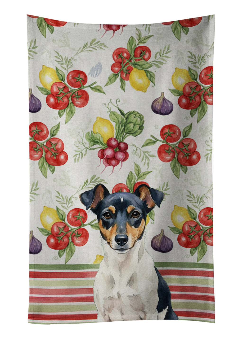 Tricolor Rat Terrier Vegetables Kitchen Towel Velour Plush Front and Cotton Loop Back Machine Washable