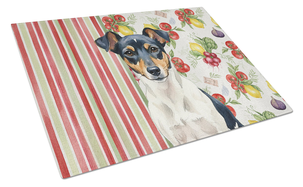 Tricolor Rat Terrier Vegetables Cutting Board Tempered Glass Kitchen Cutting Surface, Heat Resistant Chopping, Non-Slip Feet, Food Prep & Serving