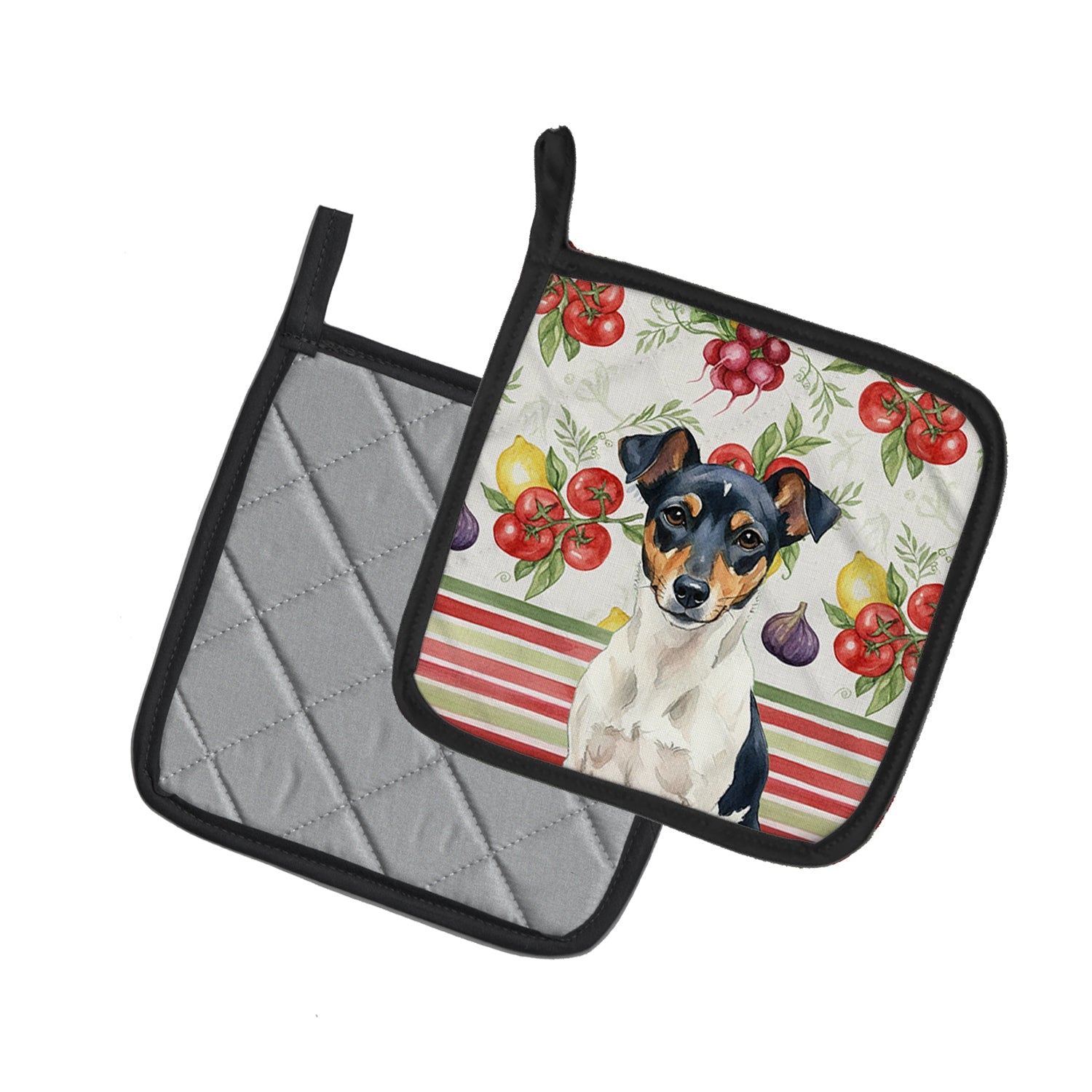Tricolor Rat Terrier Vegetables Pot Holder Set of 2 Heat Resistant Quilted Hot Pads 7.5 x 7.5 Inch, Insulated Kitchen Trivets for Cooking & Baking