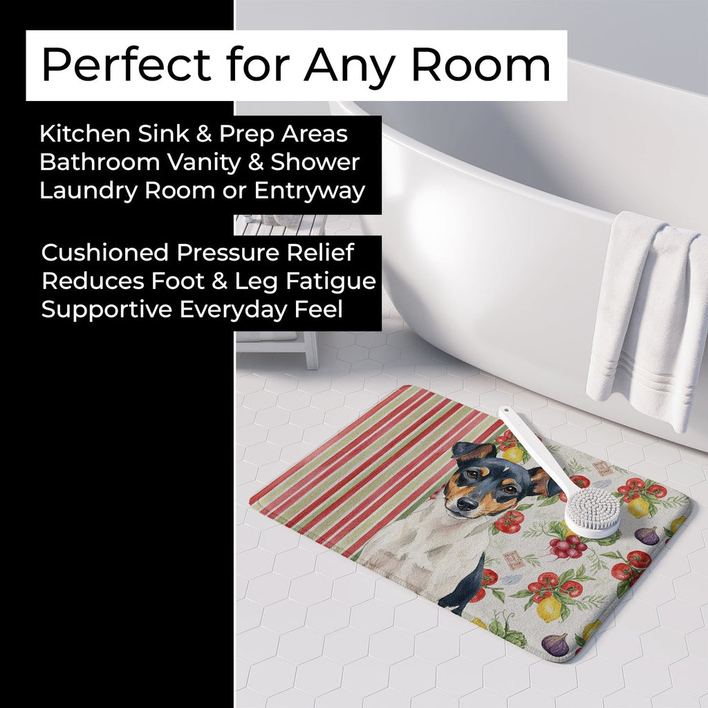 Tricolor Rat Terrier Vegetables Memory Foam Kitchen Mat Machine Washable Anti-Fatigue Cushion Comfort Bath or Kitchen Rug