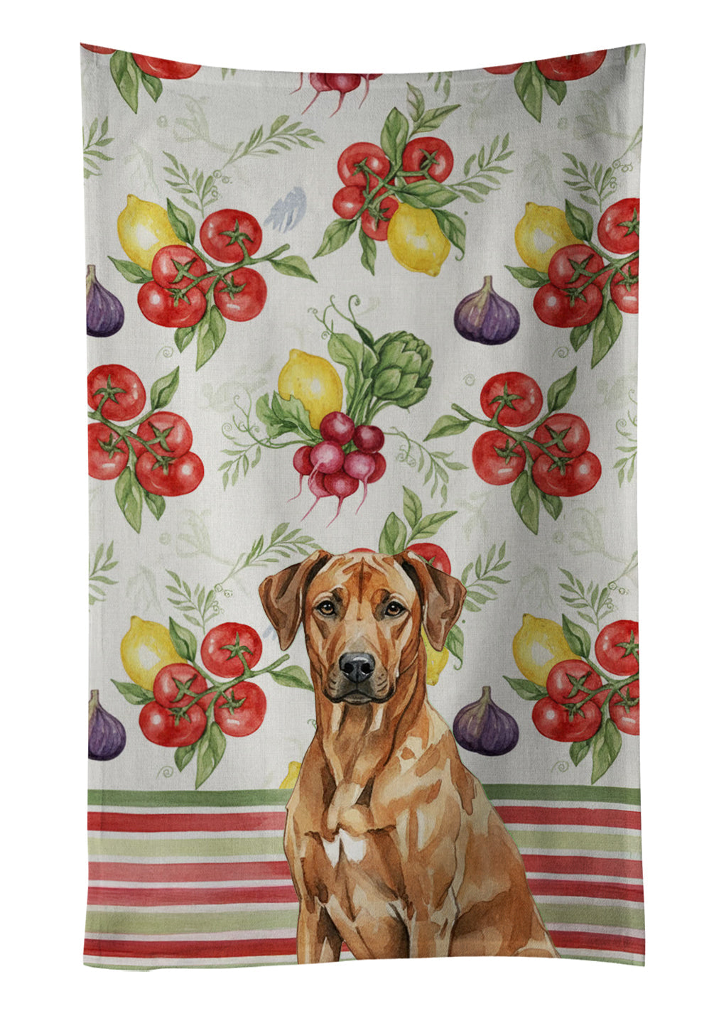 Rhodesian Ridgeback Vegetables Kitchen Towel Velour Plush Front and Cotton Loop Back Machine Washable