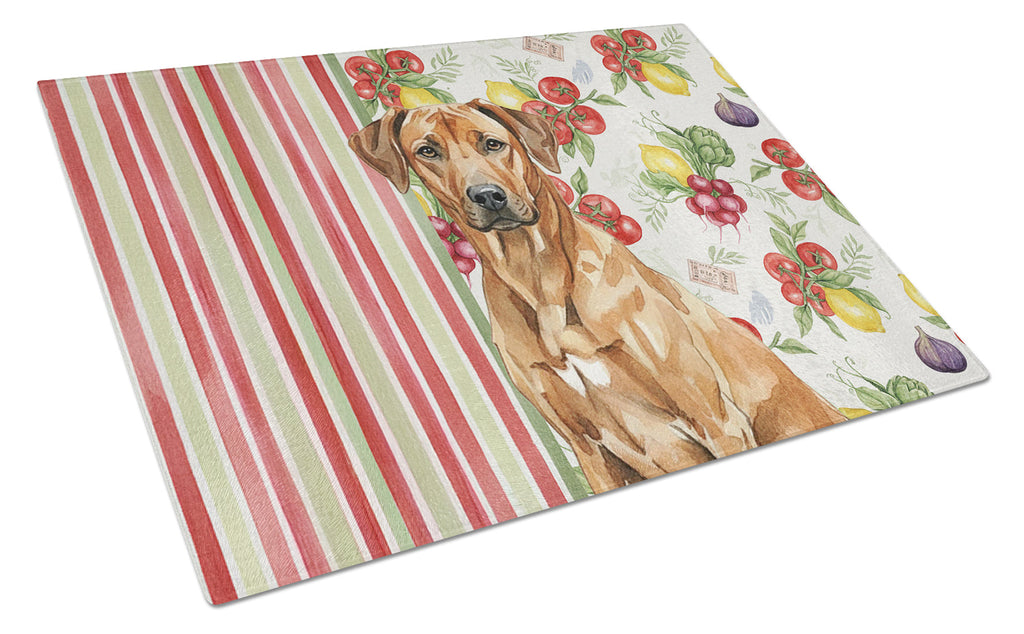 Rhodesian Ridgeback Vegetables Cutting Board Tempered Glass Kitchen Cutting Surface, Heat Resistant Chopping, Non-Slip Feet, Food Prep & Serving