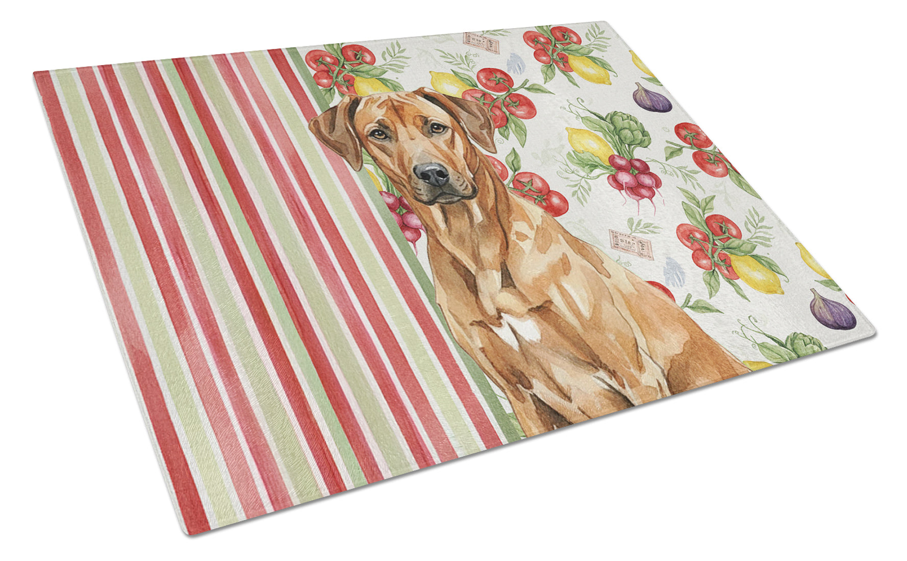 Rhodesian Ridgeback Vegetables Cutting Board Tempered Glass Kitchen Cutting Surface, Heat Resistant Chopping, Non-Slip Feet, Food Prep & Serving