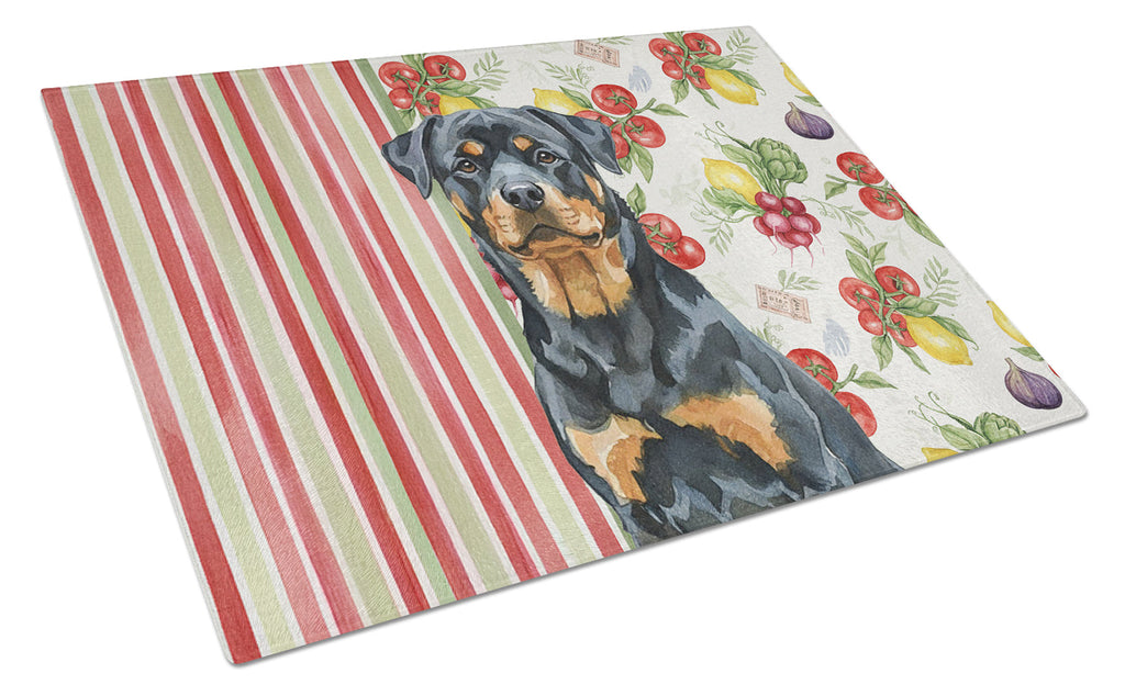 Rottweiler Vegetables Cutting Board Tempered Glass Kitchen Cutting Surface, Heat Resistant Chopping, Non-Slip Feet, Food Prep & Serving