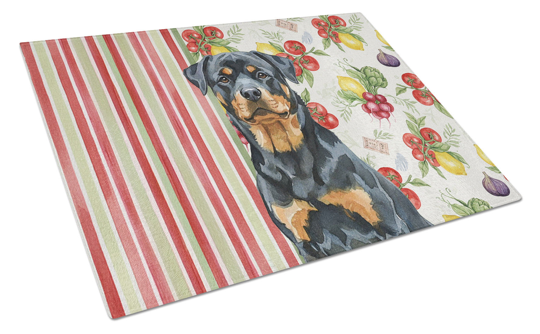 Rottweiler Vegetables Cutting Board Tempered Glass Kitchen Cutting Surface, Heat Resistant Chopping, Non-Slip Feet, Food Prep & Serving