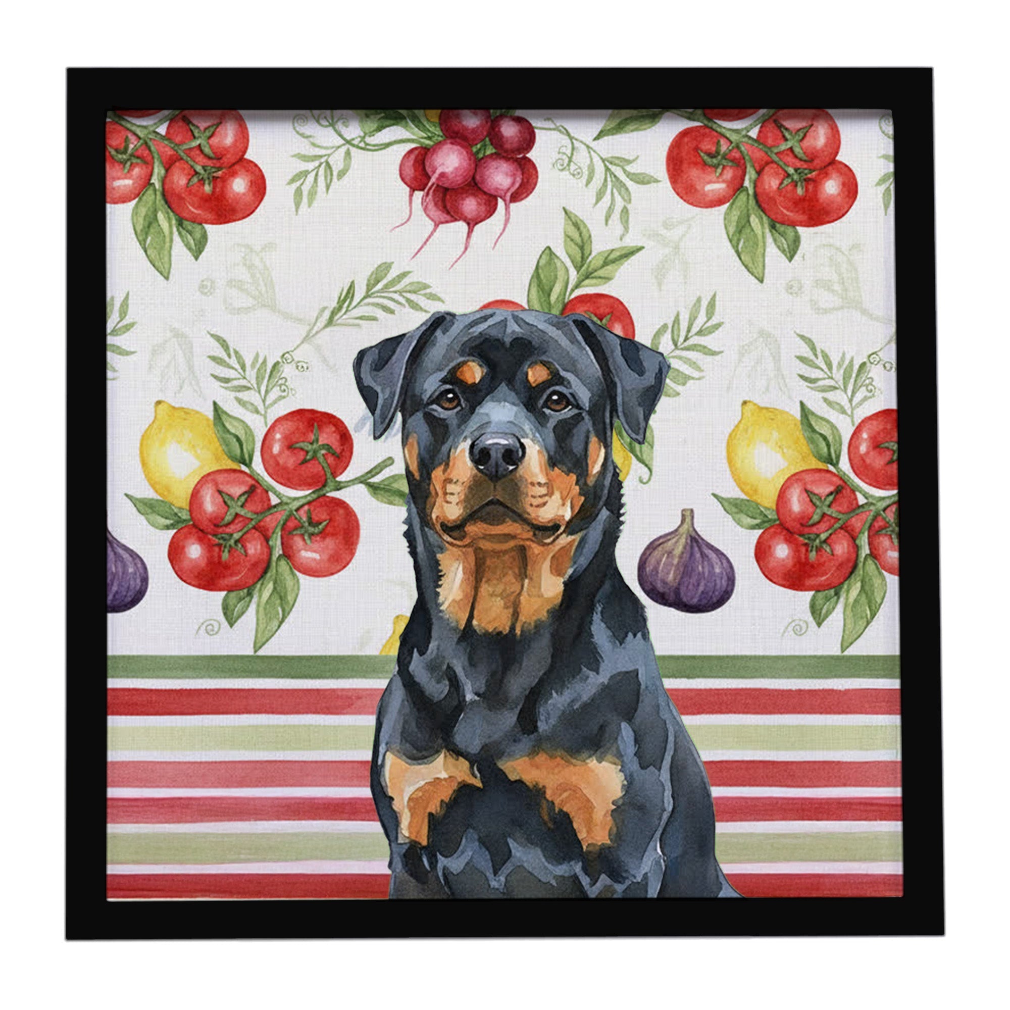 Rottweiler Vegetables Framed Metal Print Bathroom, Kitchen, Office, Home Decor Wall Art Ready to Hang, Square, 8X8