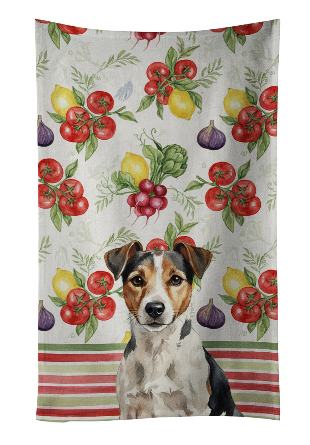 Tricolor Russell Terrier Vegetables Kitchen Towel Velour Plush Front and Cotton Loop Back Machine Washable