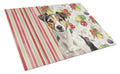 Tricolor Russell Terrier Vegetables Cutting Board Tempered Glass Kitchen Cutting Surface, Heat Resistant Chopping, Non-Slip Feet, Food Prep & Serving