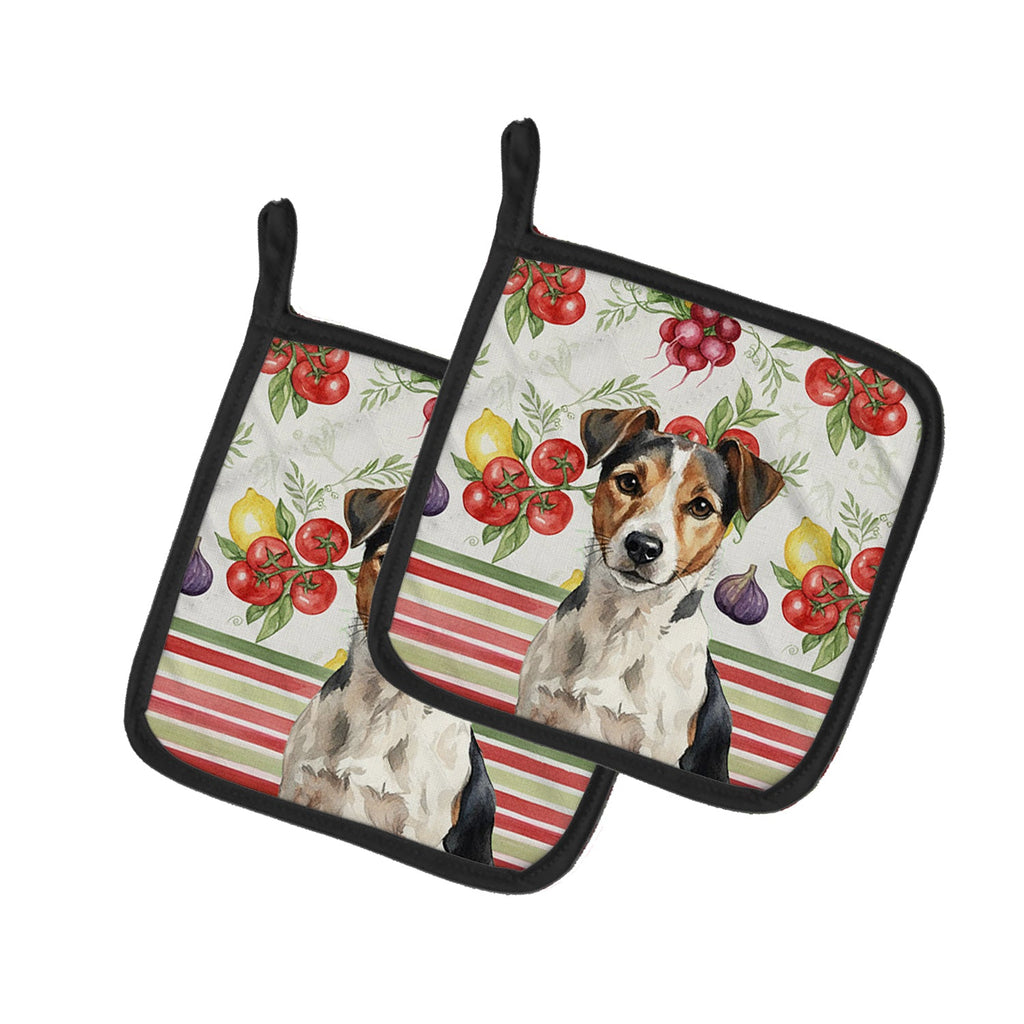 Tricolor Russell Terrier Vegetables Pot Holder Set of 2 Heat Resistant Quilted Hot Pads 7.5 x 7.5 Inch, Insulated Kitchen Trivets for Cooking & Baking