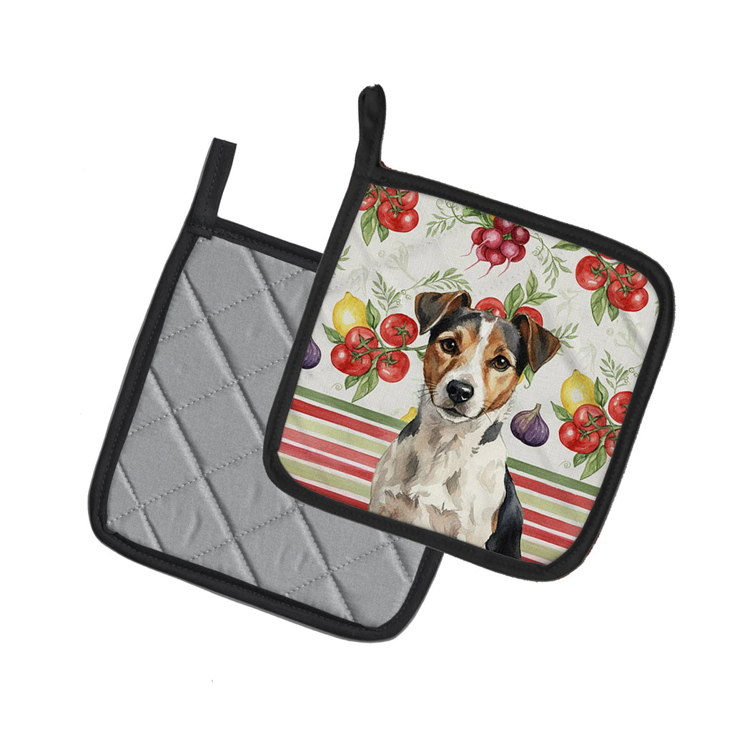 Tricolor Russell Terrier Vegetables Pot Holder Set of 2 Heat Resistant Quilted Hot Pads 7.5 x 7.5 Inch, Insulated Kitchen Trivets for Cooking & Baking