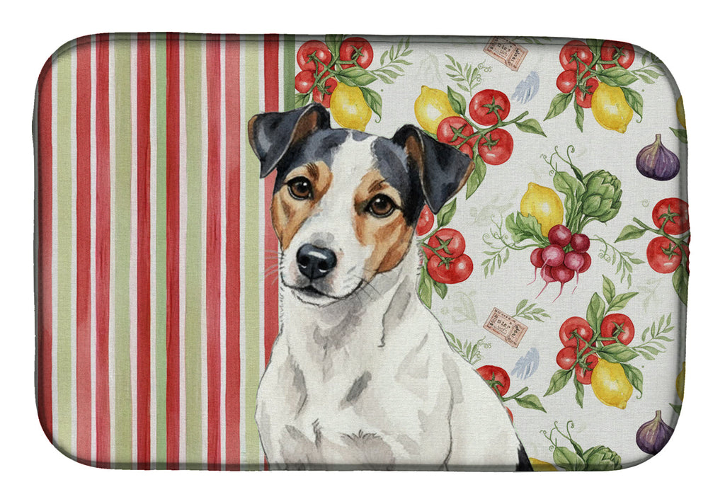 White with Black Markings Russell Terrier Vegetables Dish Drying Mat Absorbent Dish Drying Mat Pad for Kitchen Counter Dish Drainer Mat for Countertop, 14 x 21", Multicolor