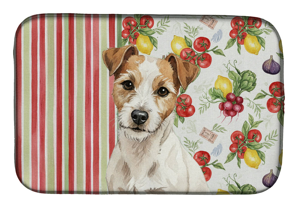 White with Tan Markings Russell Terrier Vegetables Dish Drying Mat Absorbent Dish Drying Mat Pad for Kitchen Counter Dish Drainer Mat for Countertop, 14 x 21", Multicolor