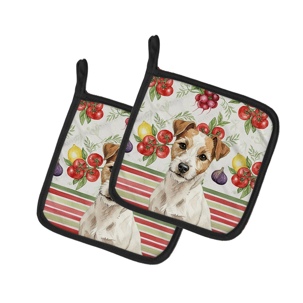 White with Tan Markings Russell Terrier Vegetables Pot Holder Set of 2 Heat Resistant Quilted Hot Pads 7.5 x 7.5 Inch, Insulated Kitchen Trivets for Cooking & Baking