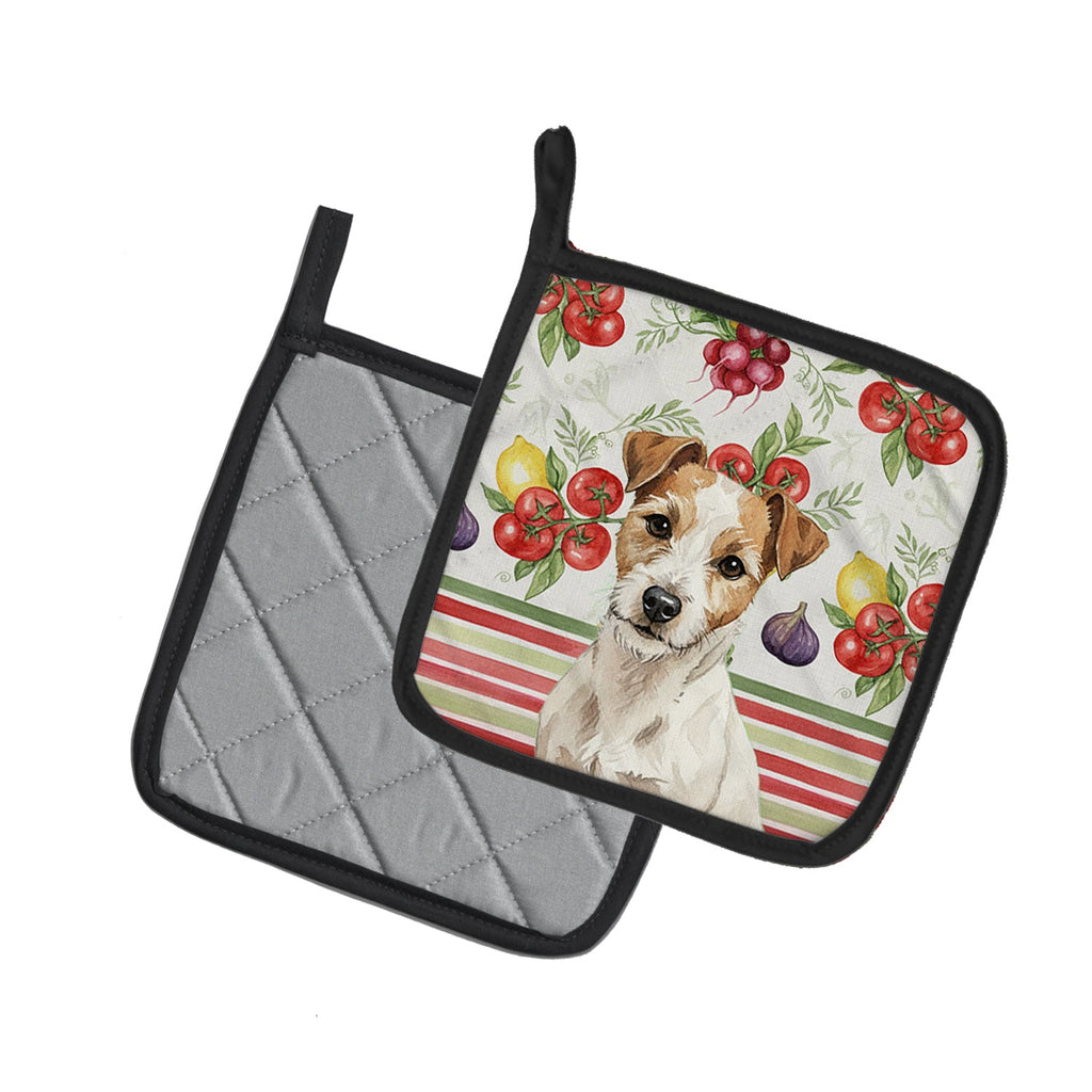 White with Tan Markings Russell Terrier Vegetables Pot Holder Set of 2 Heat Resistant Quilted Hot Pads 7.5 x 7.5 Inch, Insulated Kitchen Trivets for Cooking & Baking