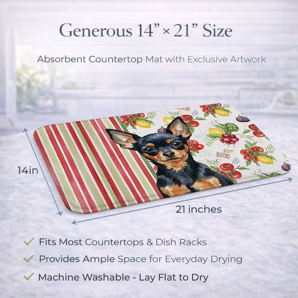 Black and Tan Russian Toy Vegetables Dish Drying Mat Absorbent Dish Drying Mat Pad for Kitchen Counter Dish Drainer Mat for Countertop, 14 x 21", Multicolor