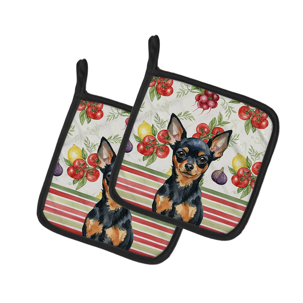 Black and Tan Russian Toy Vegetables Pot Holder Set of 2 Heat Resistant Quilted Hot Pads 7.5 x 7.5 Inch, Insulated Kitchen Trivets for Cooking & Baking