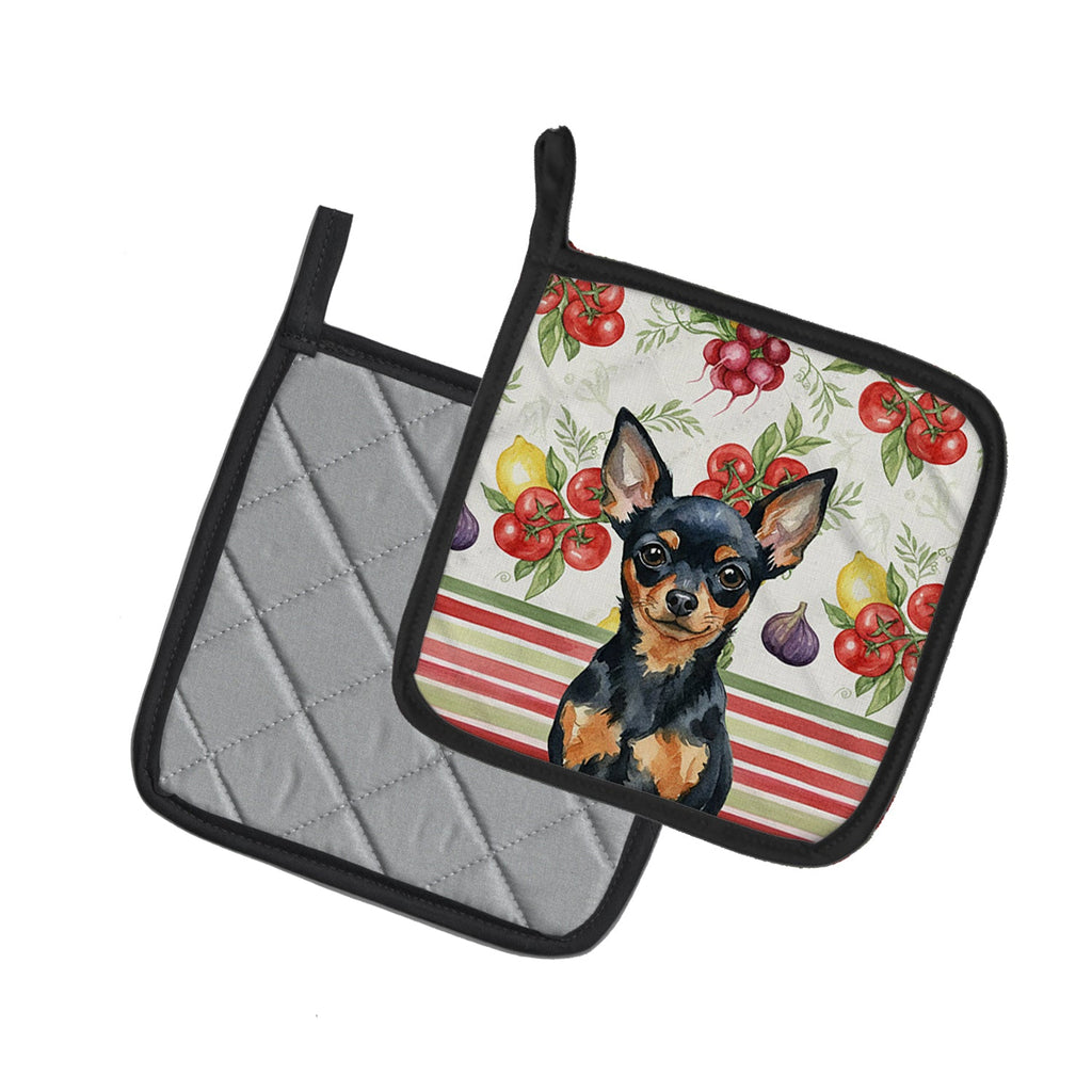Black and Tan Russian Toy Vegetables Pot Holder Set of 2 Heat Resistant Quilted Hot Pads 7.5 x 7.5 Inch, Insulated Kitchen Trivets for Cooking & Baking