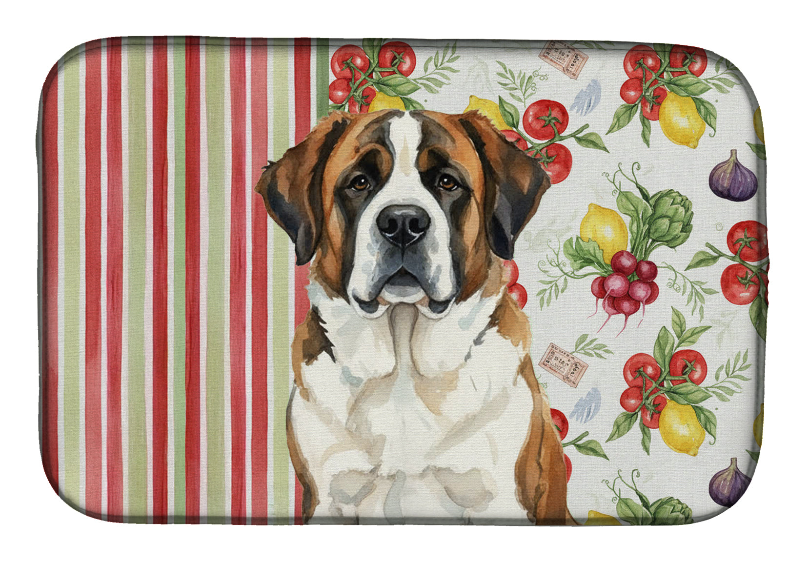 Brindle and White Saint Bernard Vegetables Dish Drying Mat Absorbent Dish Drying Mat Pad for Kitchen Counter Dish Drainer Mat for Countertop, 14 x 21", Multicolor