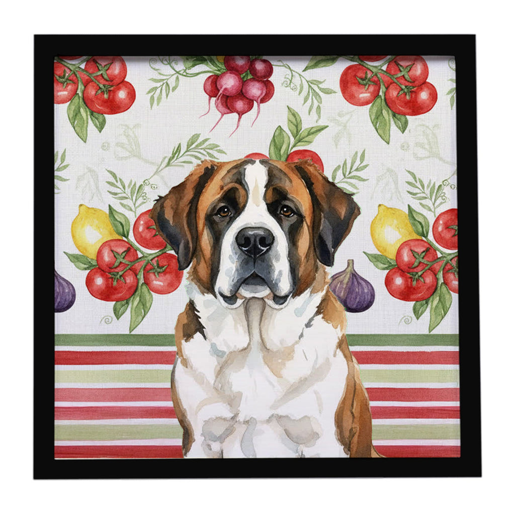 Brindle and White Saint Bernard Vegetables Framed Metal Print Bathroom, Kitchen, Office, Home Decor Wall Art Ready to Hang, Square, 8X8