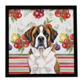 Brindle and White Saint Bernard Vegetables Framed Metal Print Bathroom, Kitchen, Office, Home Decor Wall Art Ready to Hang, Square, 8X8