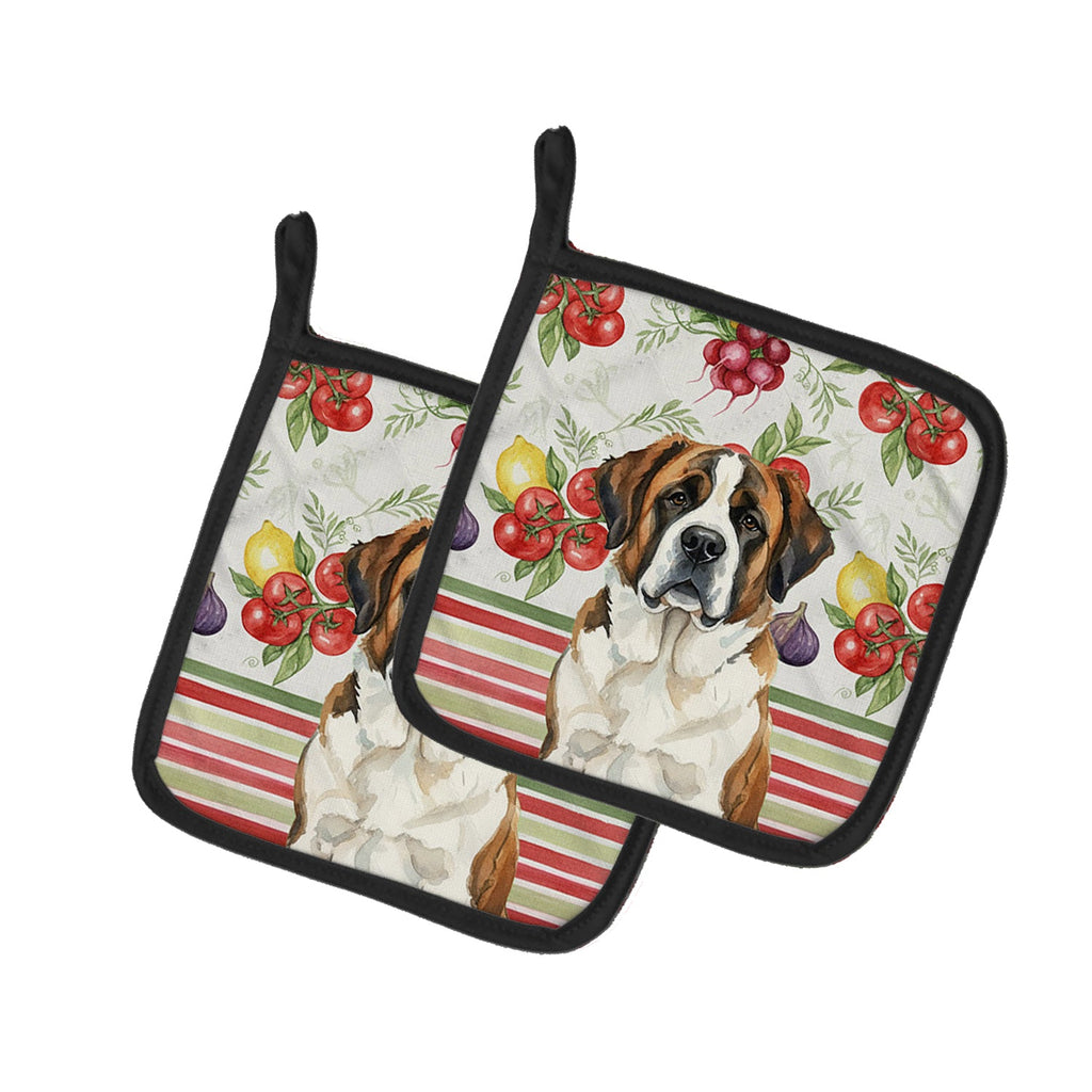 Brindle and White Saint Bernard Vegetables Pot Holder Set of 2 Heat Resistant Quilted Hot Pads 7.5 x 7.5 Inch, Insulated Kitchen Trivets for Cooking & Baking