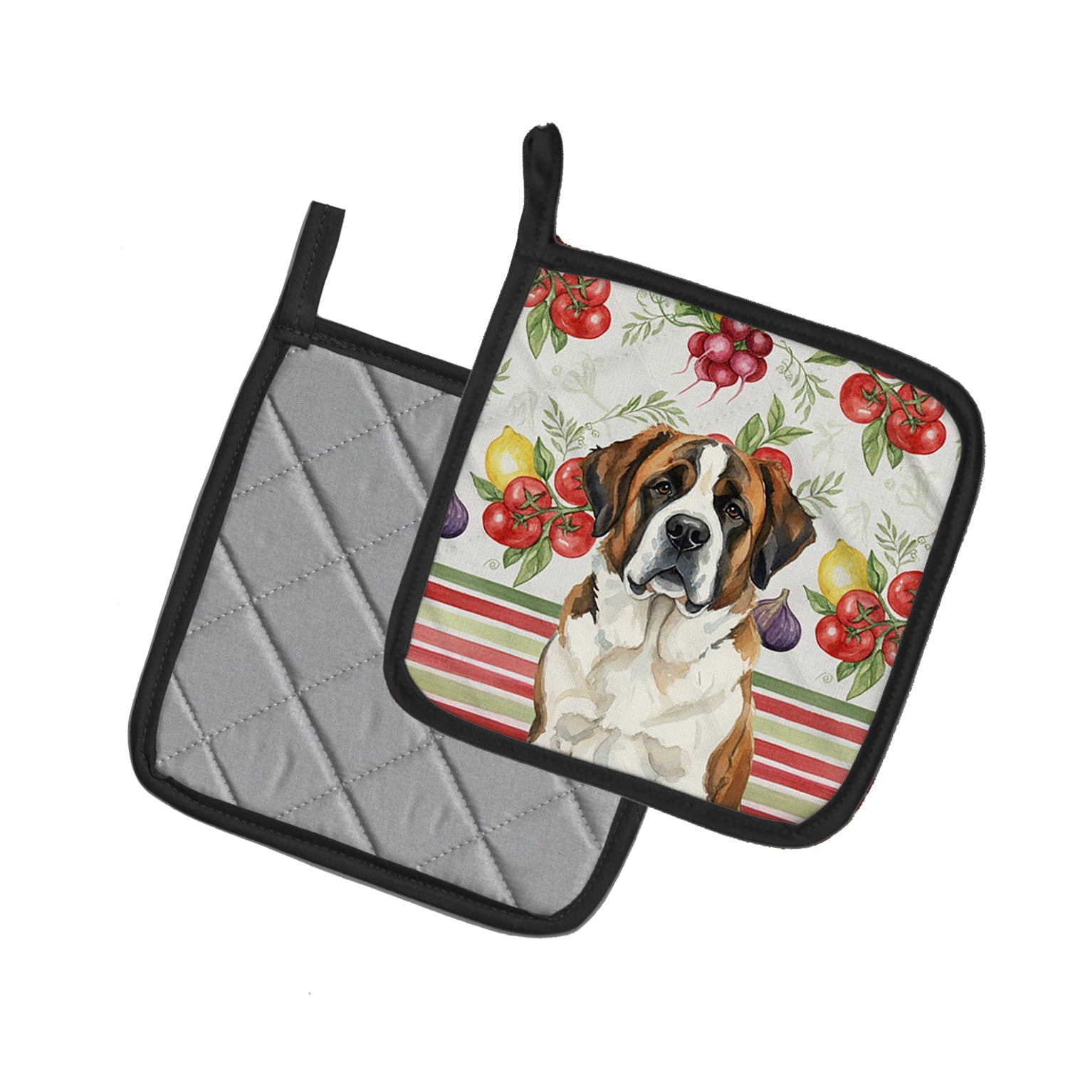 Brindle and White Saint Bernard Vegetables Pot Holder Set of 2 Heat Resistant Quilted Hot Pads 7.5 x 7.5 Inch, Insulated Kitchen Trivets for Cooking & Baking