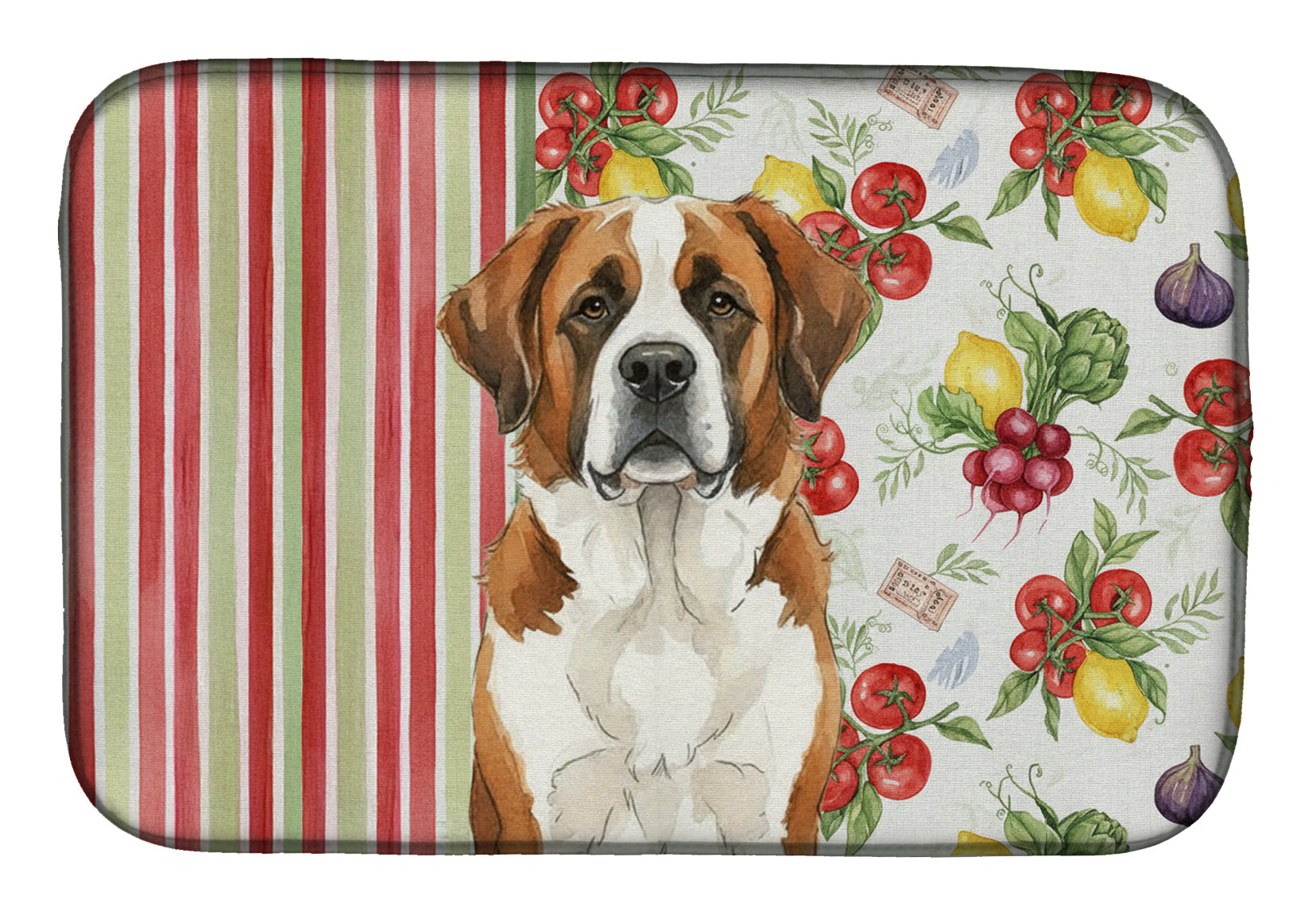 Brown and White Saint Bernard Vegetables Dish Drying Mat Absorbent Dish Drying Mat Pad for Kitchen Counter Dish Drainer Mat for Countertop, 14 x 21", Multicolor