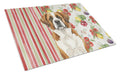 Brown and White Saint Bernard Vegetables Cutting Board Tempered Glass Kitchen Cutting Surface, Heat Resistant Chopping, Non-Slip Feet, Food Prep & Serving