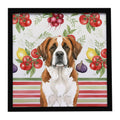Brown and White Saint Bernard Vegetables Framed Metal Print Bathroom, Kitchen, Office, Home Decor Wall Art Ready to Hang, Square, 8X8