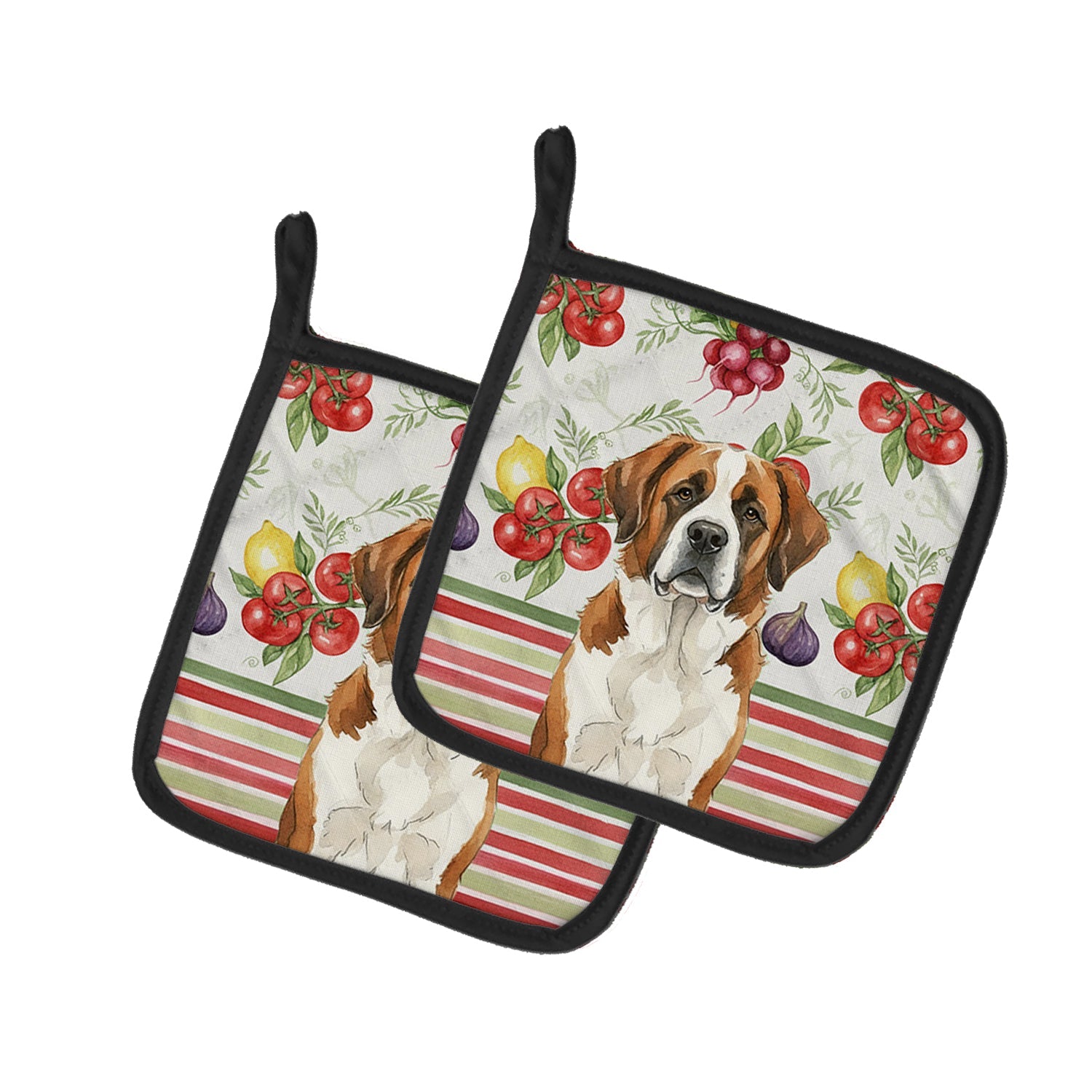 Brown and White Saint Bernard Vegetables Pot Holder Set of 2 Heat Resistant Quilted Hot Pads 7.5 x 7.5 Inch, Insulated Kitchen Trivets for Cooking & Baking