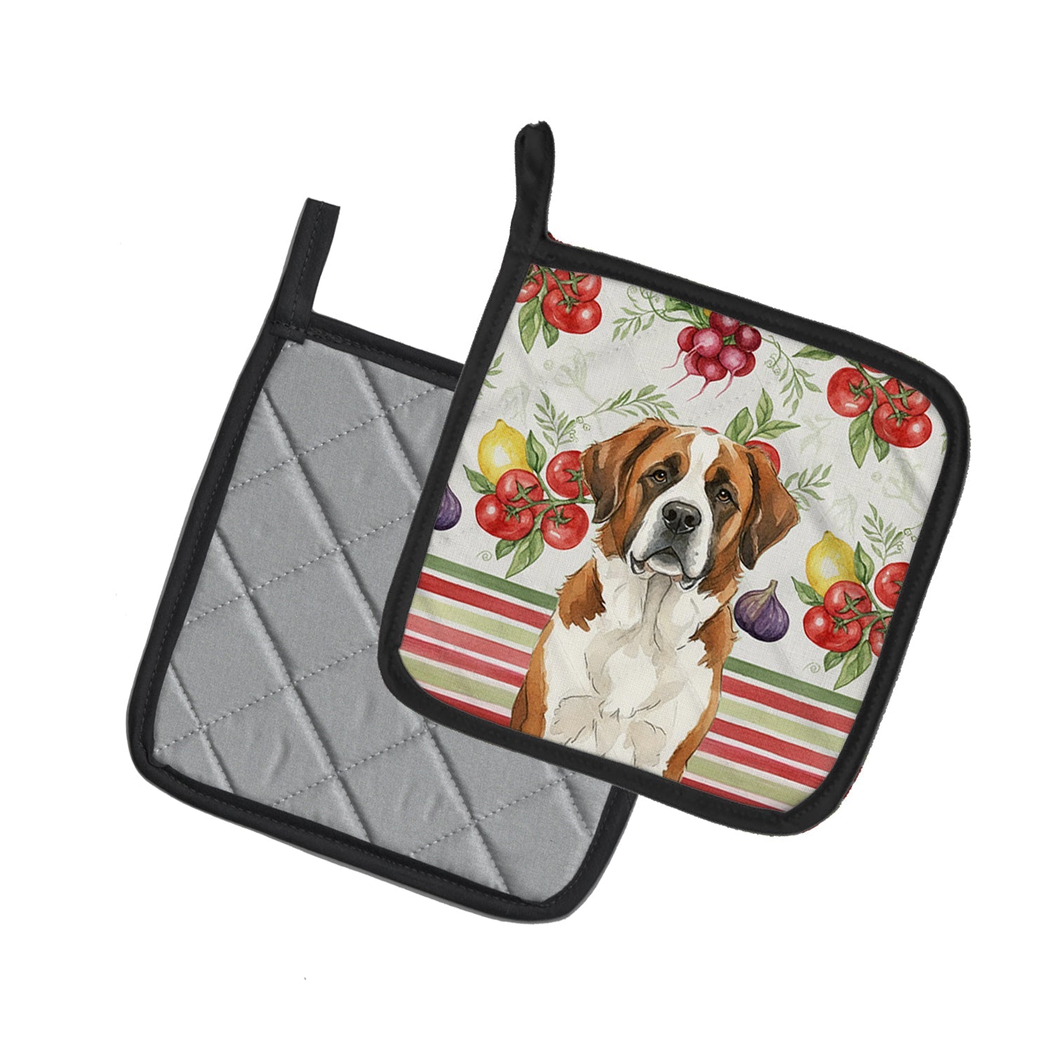 Brown and White Saint Bernard Vegetables Pot Holder Set of 2 Heat Resistant Quilted Hot Pads 7.5 x 7.5 Inch, Insulated Kitchen Trivets for Cooking & Baking
