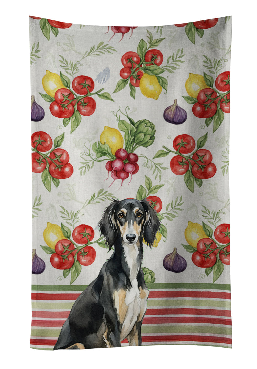 Black and Tan Saluki Vegetables Kitchen Towel Velour Plush Front and Cotton Loop Back Machine Washable