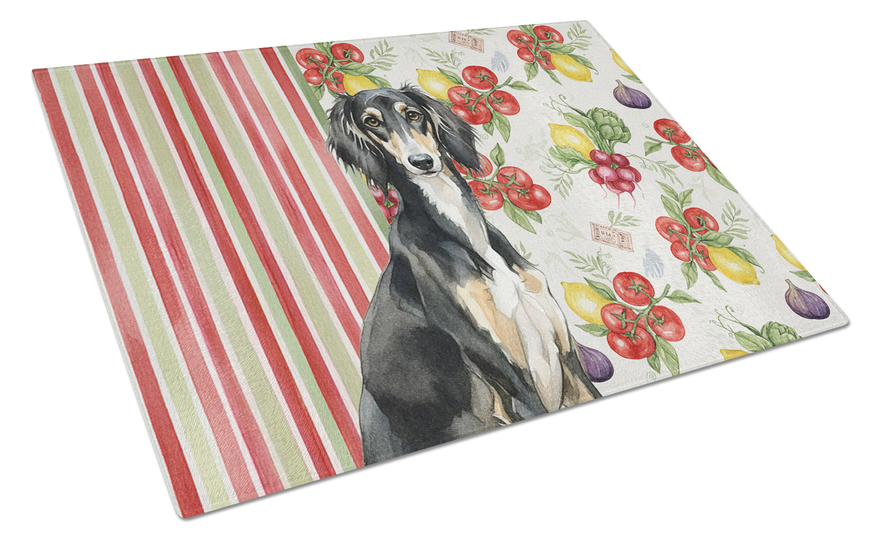 Black and Tan Saluki Vegetables Cutting Board Tempered Glass Kitchen Cutting Surface, Heat Resistant Chopping, Non-Slip Feet, Food Prep & Serving