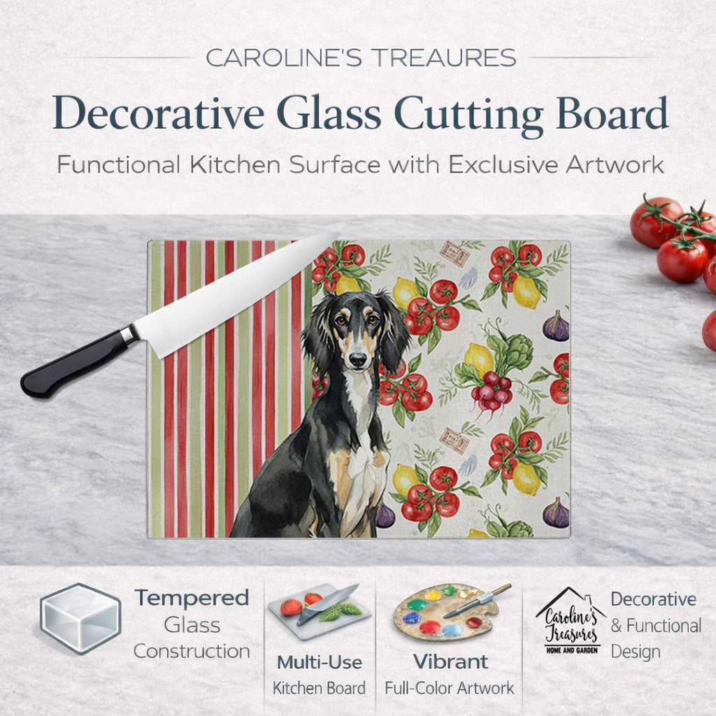 Black and Tan Saluki Vegetables Cutting Board Tempered Glass Kitchen Cutting Surface, Heat Resistant Chopping, Non-Slip Feet, Food Prep & Serving