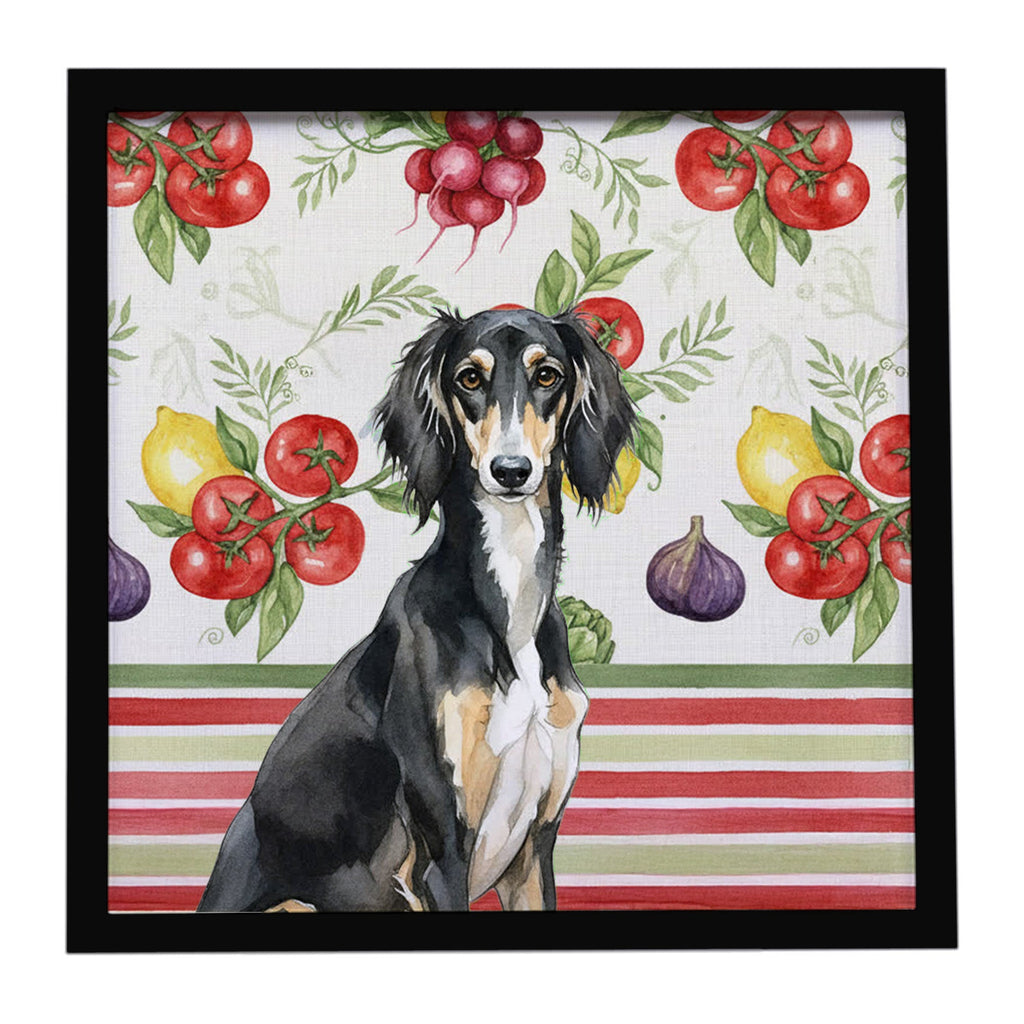 Black and Tan Saluki Vegetables Framed Metal Print Bathroom, Kitchen, Office, Home Decor Wall Art Ready to Hang, Square, 8X8